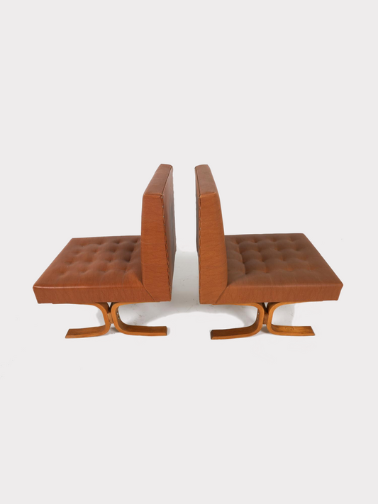 Ludvik Volak Oak & Leather 'Bratislava' Chairs (Pair)