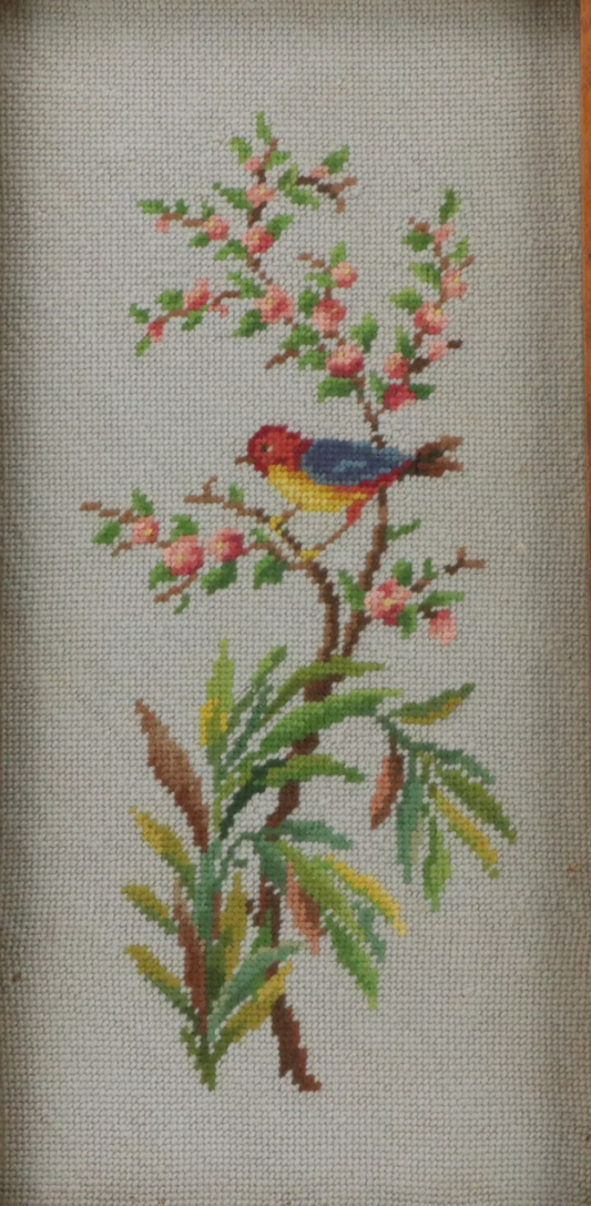 Handmade Needlepoint Bird on Spring Flower Branch