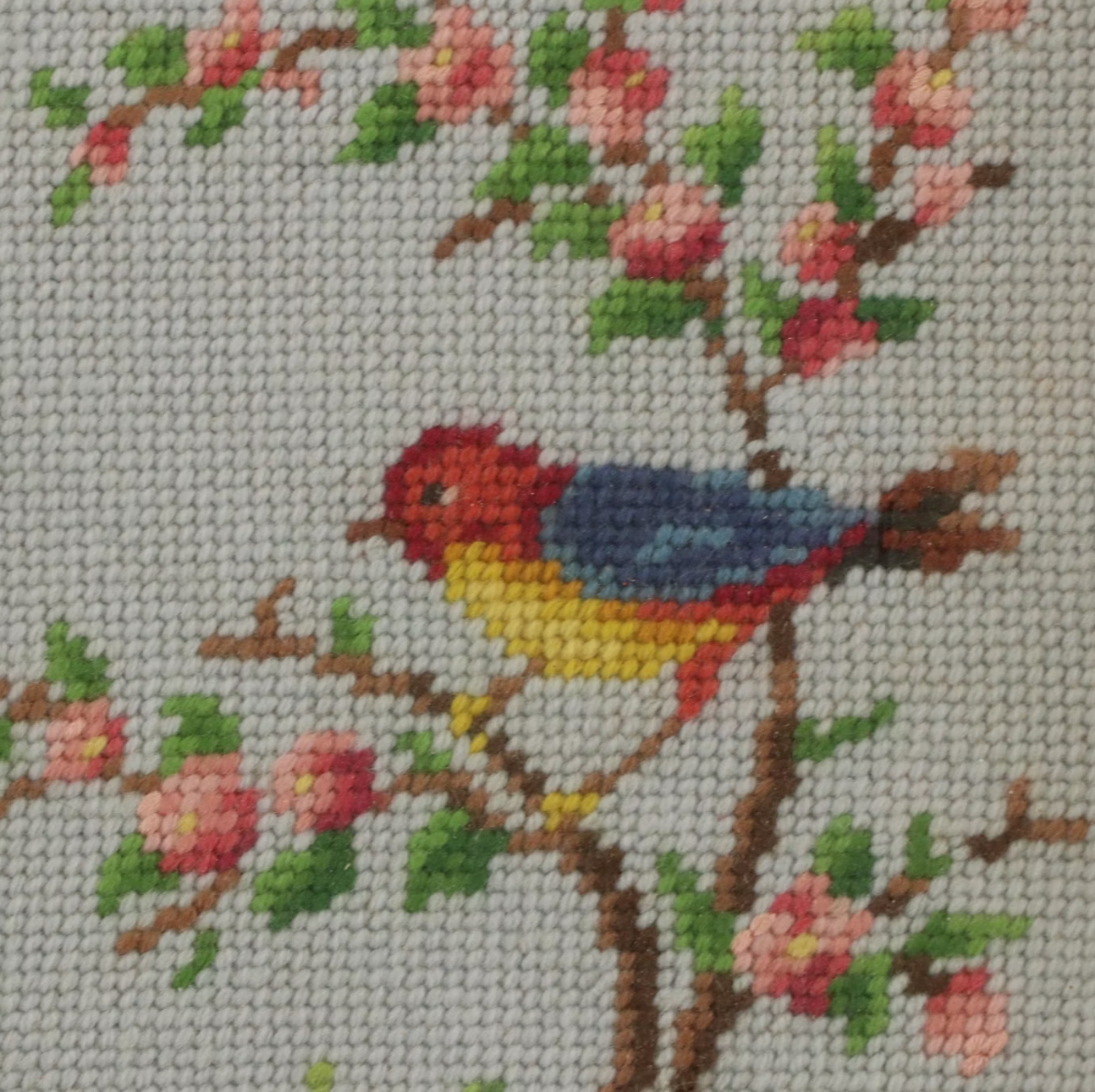 Handmade Needlepoint Bird on Spring Flower Branch