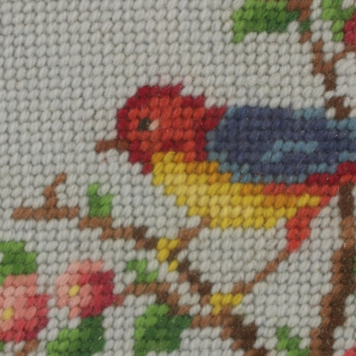 Handmade Needlepoint Bird on Spring Flower Branch