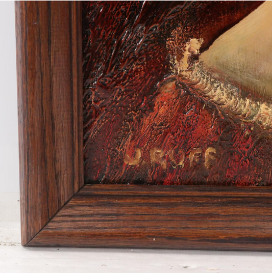 Jane Ruff Stylized Portrait Oil Painting "Flaming Head" | Early 20th Century Painting