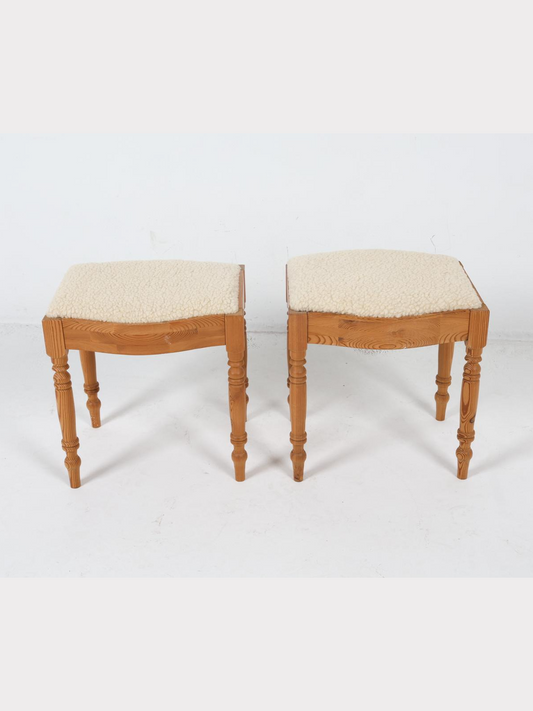 Vintage Swedish Lambs Wool Pine Stools (Pair)