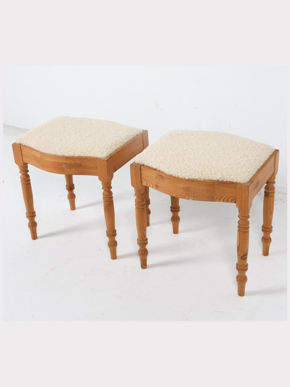 Vintage Swedish Lambs Wool Pine Stools (Pair)