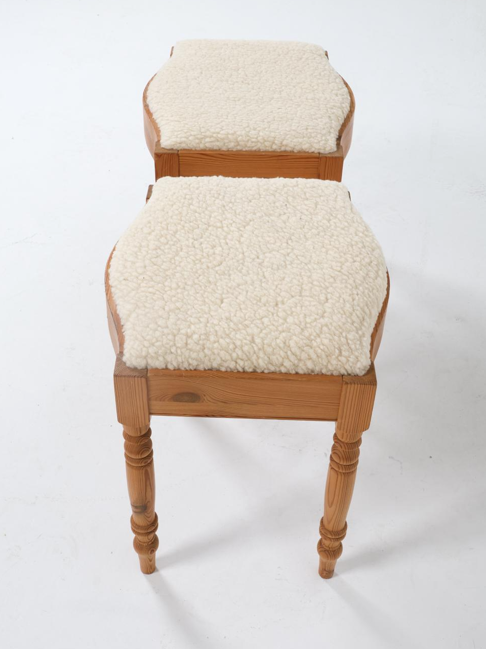 Vintage Swedish Lambs Wool Pine Stools (Pair)
