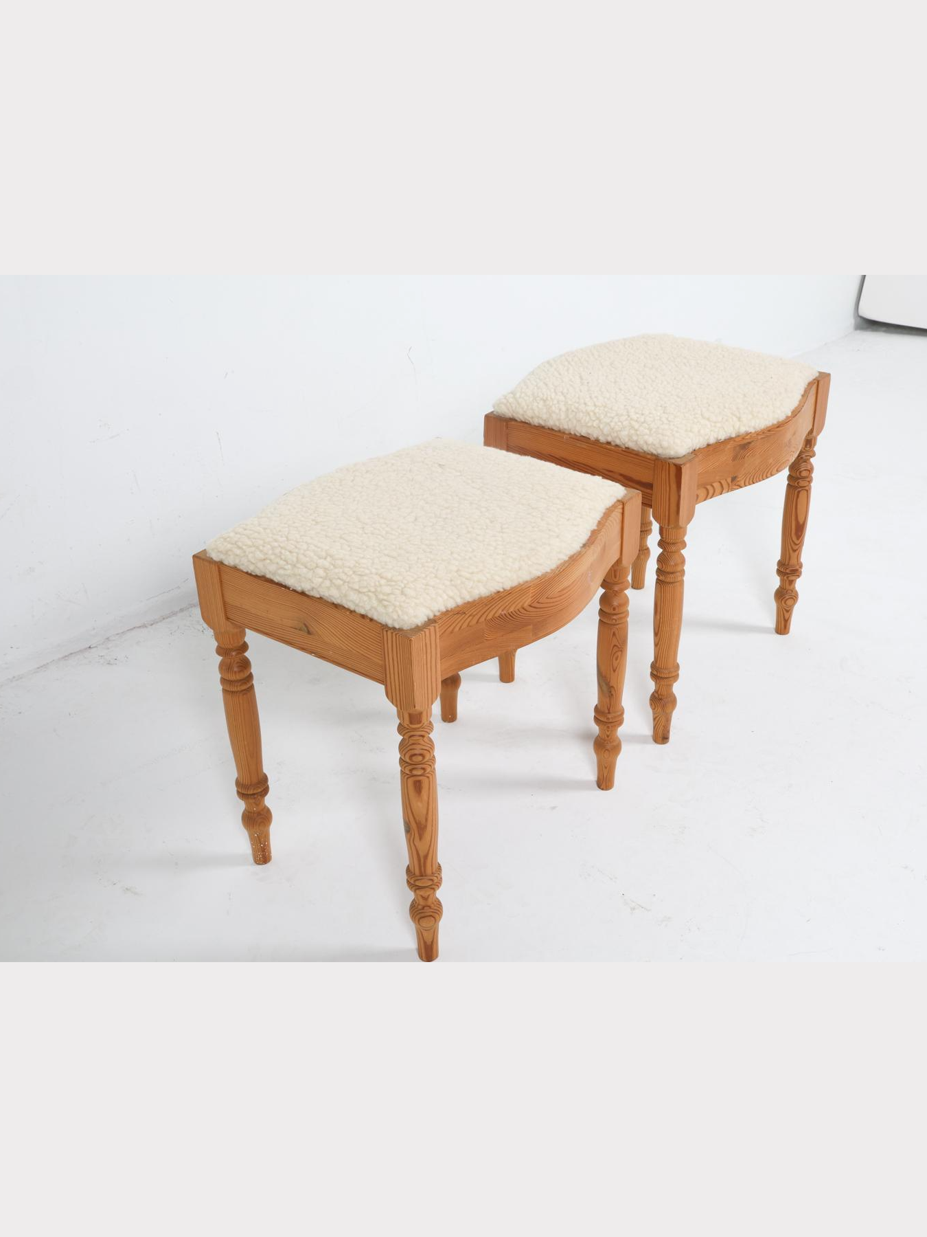 Vintage Swedish Lambs Wool Pine Stools (Pair)