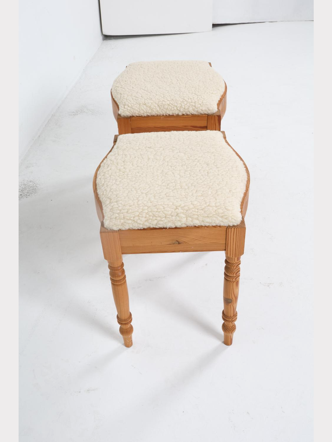 Vintage Swedish Lambs Wool Pine Stools (Pair)