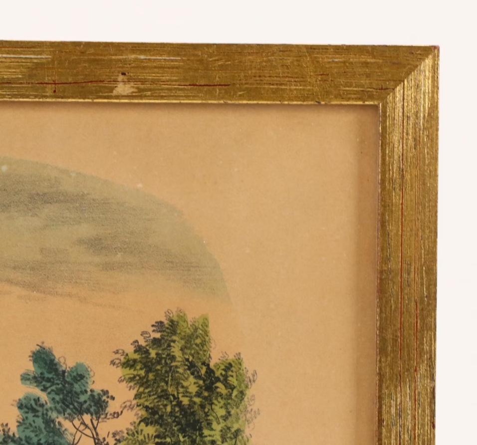 Currier and Ives Hand-Colored Lithograph "The River Side," 19th Century