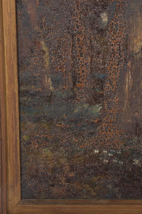Woodland Charm, Evening landscape with trees, and rocky seascape - John Boer (1871-1937)
