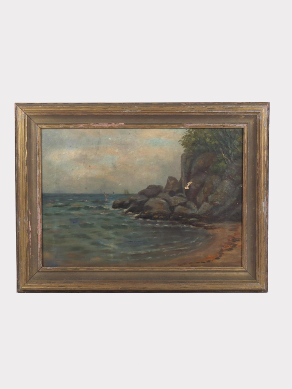 Woodland Charm, Evening landscape with trees, and rocky seascape - John Boer (1871-1937)