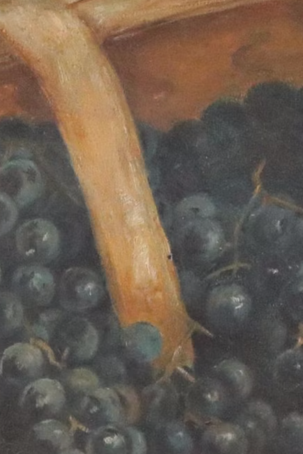 Zoe Anderson Norris Still Life Oil Painting of Grapes in Basket, Circa 1900