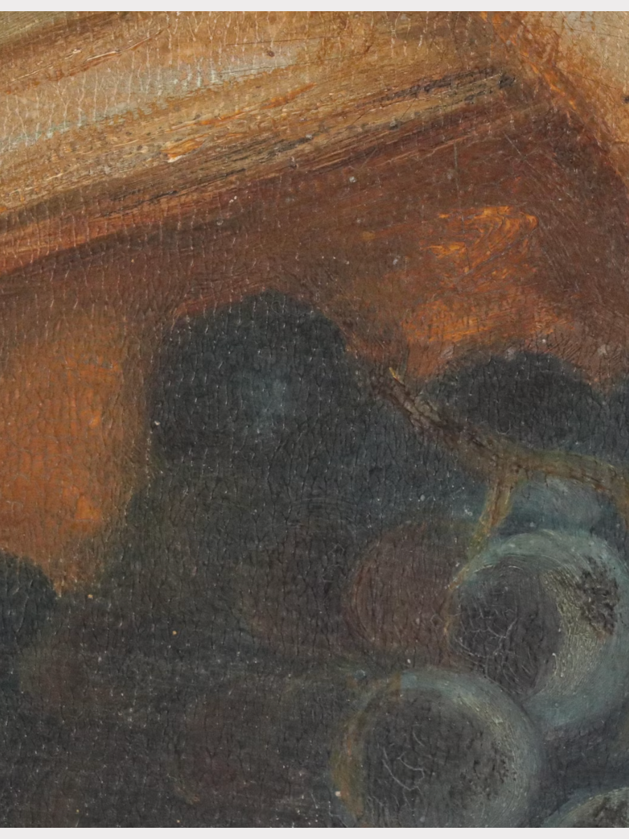 Zoe Anderson Norris Still Life Oil Painting of Grapes in Basket, Circa 1900
