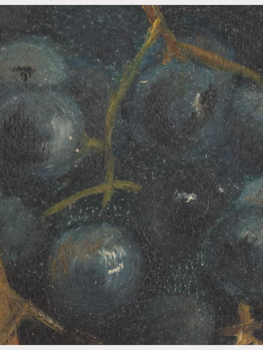 Zoe Anderson Norris Still Life Oil Painting of Grapes in Basket, Circa 1900