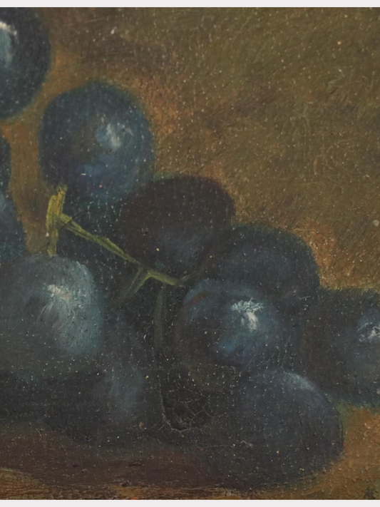 Zoe Anderson Norris Still Life Oil Painting of Grapes in Basket, Circa 1900
