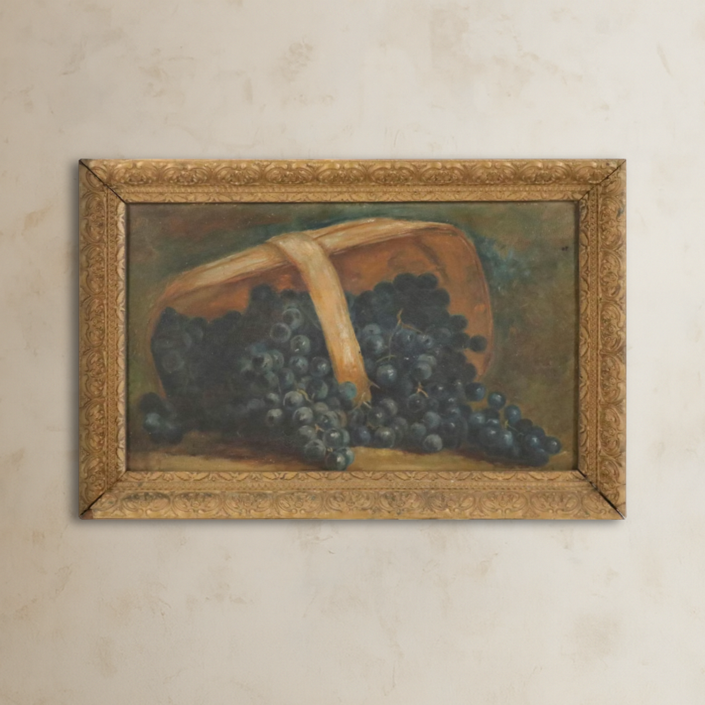Zoe Anderson Norris Still Life Oil Painting of Grapes in Basket, Circa 1900