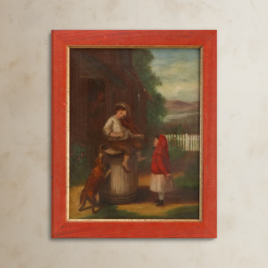 Children and Their Dog [European Genre Scene Oil Painting]