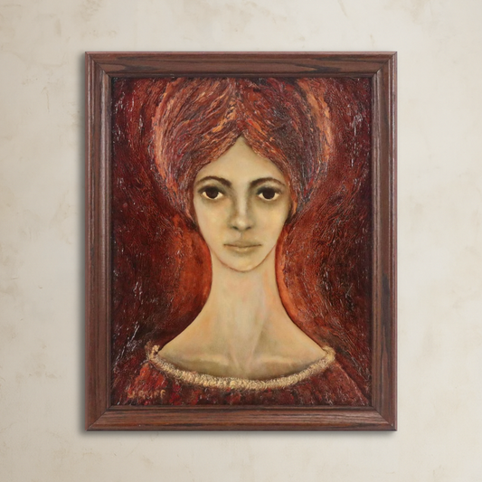 Jane Ruff Stylized Portrait Oil Painting "Flaming Head" | Early 20th Century Painting