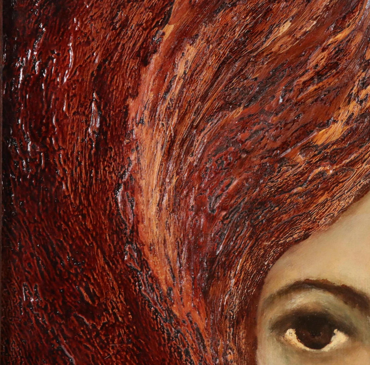 Jane Ruff Stylized Portrait Oil Painting "Flaming Head" | Early 20th Century Painting