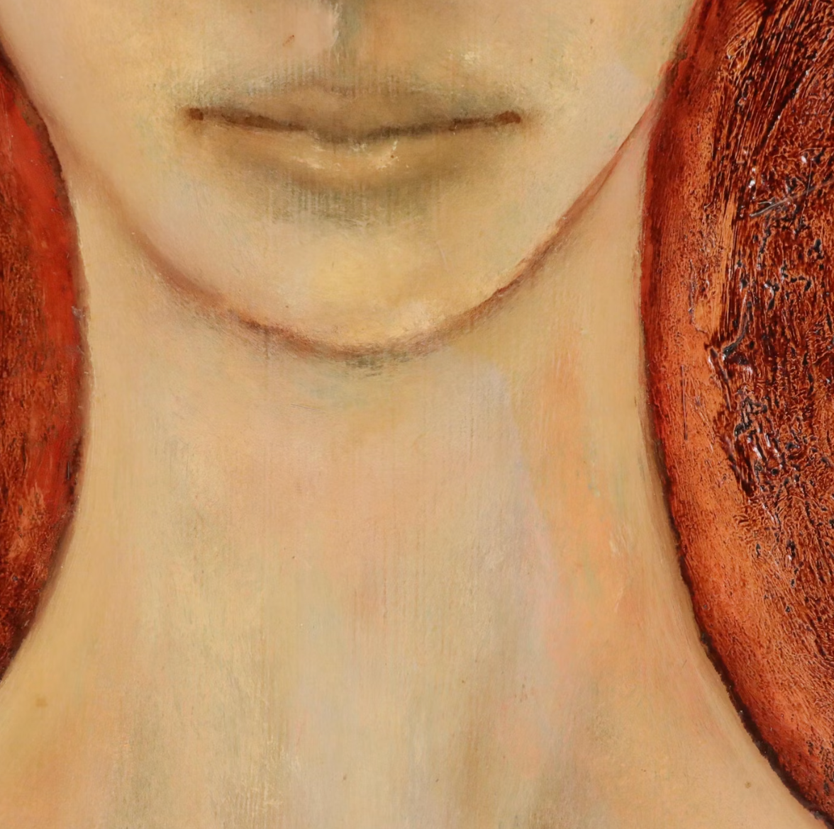 Jane Ruff Stylized Portrait Oil Painting "Flaming Head" | Early 20th Century Painting