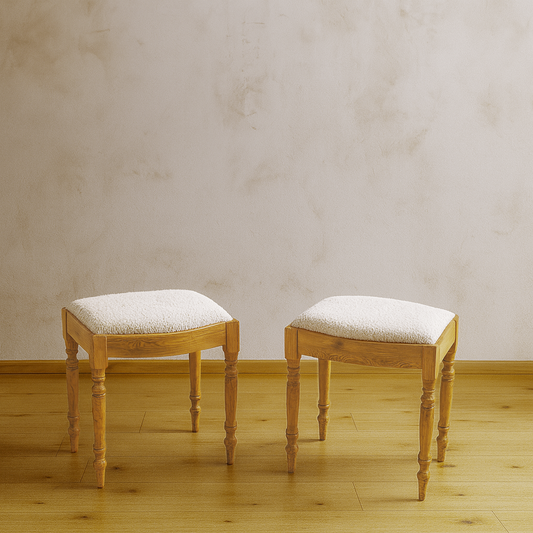 Vintage Swedish Lambs Wool Pine Stools (Pair)