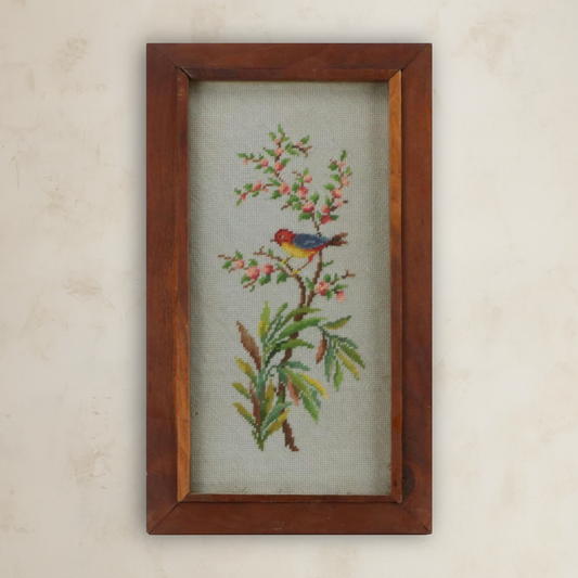 Handmade Needlepoint Bird on Spring Flower Branch