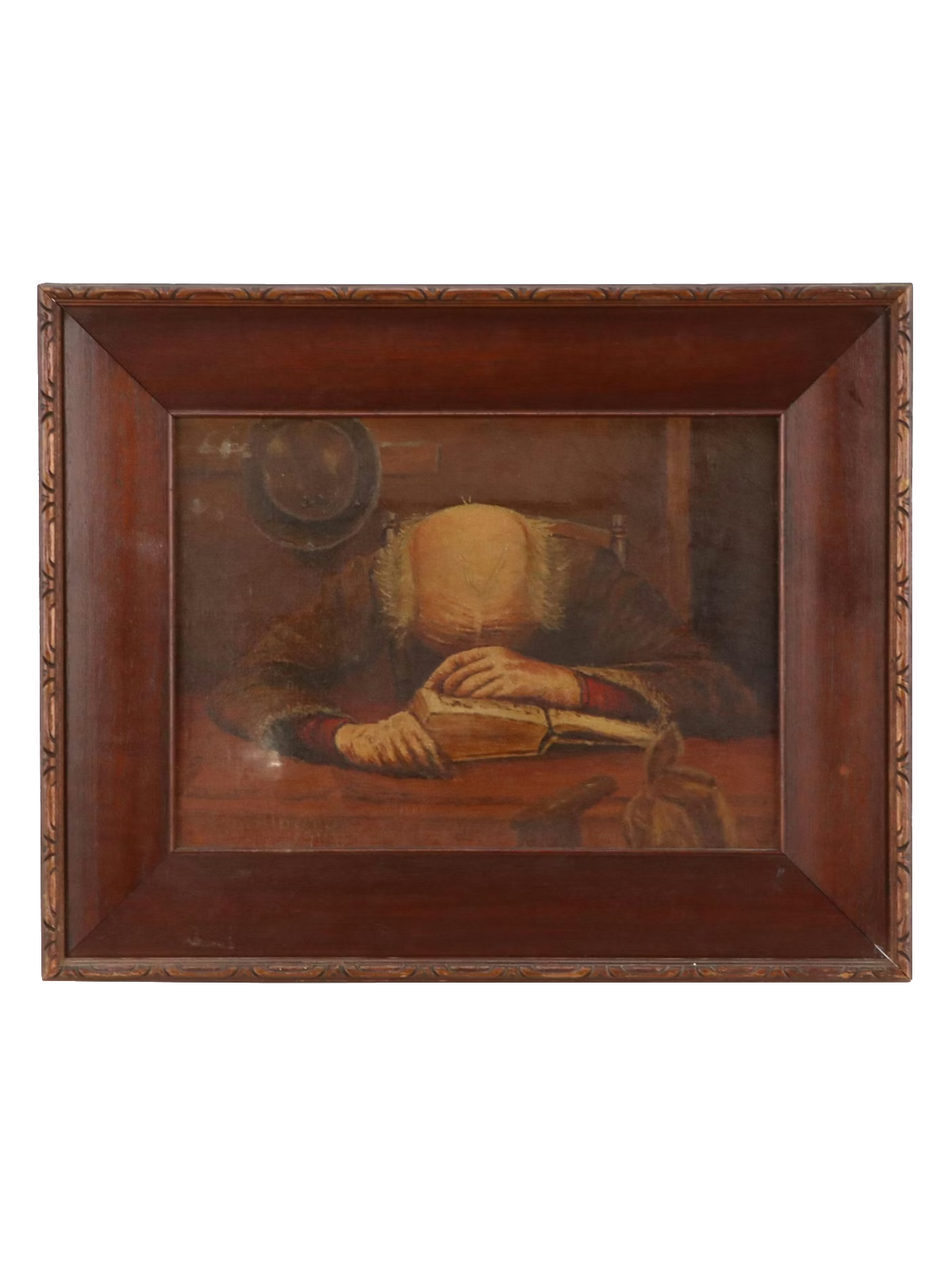 Scholar Asleep at His Desk [Early 20th Century Oil Painting]