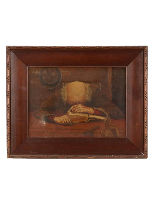 Scholar Asleep at His Desk [Early 20th Century Oil Painting]