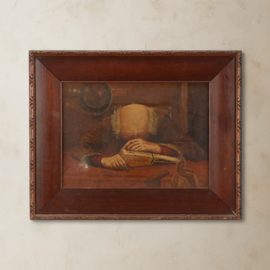 Scholar Asleep at His Desk [Early 20th Century Oil Painting]
