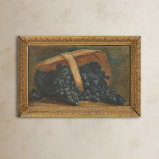 Zoe Anderson Norris Still Life Oil Painting of Grapes in Basket, Circa 1900
